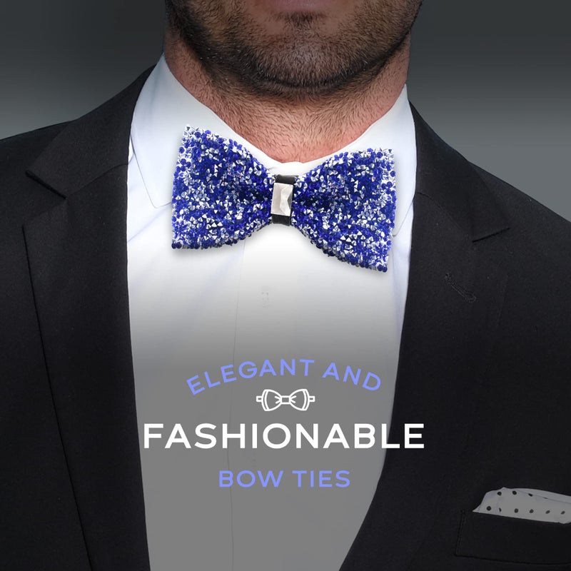 Man of Men Rhinestone Bow Ties for Men - Pre Tied Sequin Bowties with Adjustable Length - Huge Variety Colors Available (Jewels - Royal Blue) - Image 3